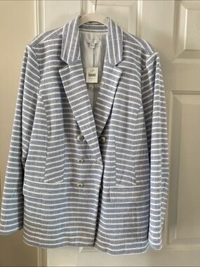 J. Jill Blue and White Striped Double-Breasted Blazer
